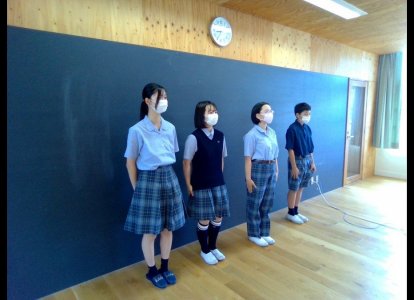 生徒集会（佐世保市中学校体育大会推戴式・専門委員会活動報告）